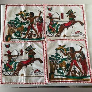 Vintage 1980s 4 Egyptian Cotton Napkins / Table Mats Screen Printed